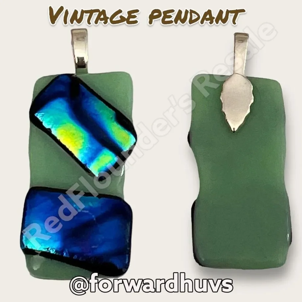 Art Glass Multi-Colored Pendant Silver Tone